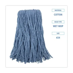 Boardwalk BWK2024B #24 Cotton/Synthetic Fiber Cut-End Standard Mop Head - Blue (12/Carton)
