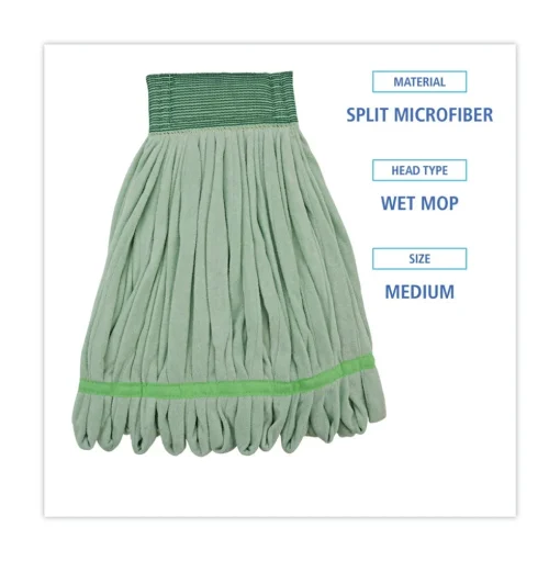 Boardwalk BWKMWTMGCT Microfiber Looped-End Wet Mop Heads - Medium, Green (12/Carton)