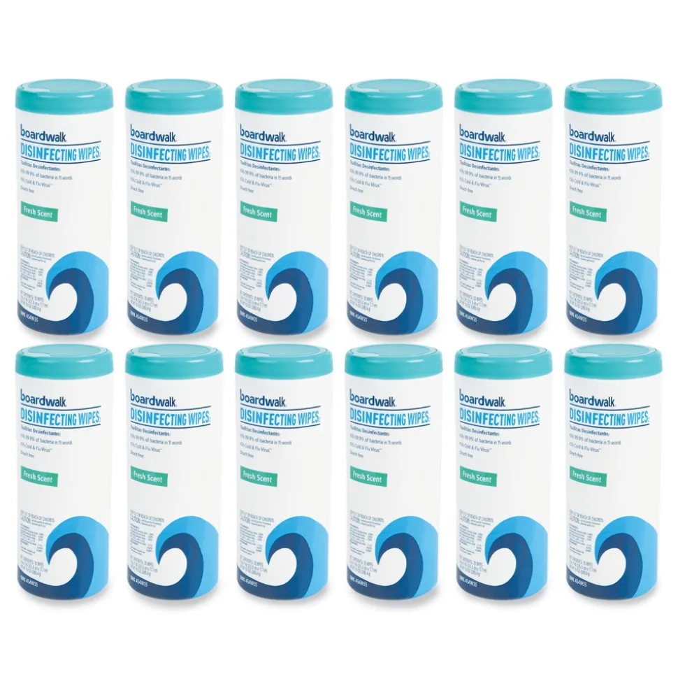 Boardwalk BWK454W35 7 in. x 8 in. Disinfecting Wipes - Fresh Scent (12 Canisters/Carton)
