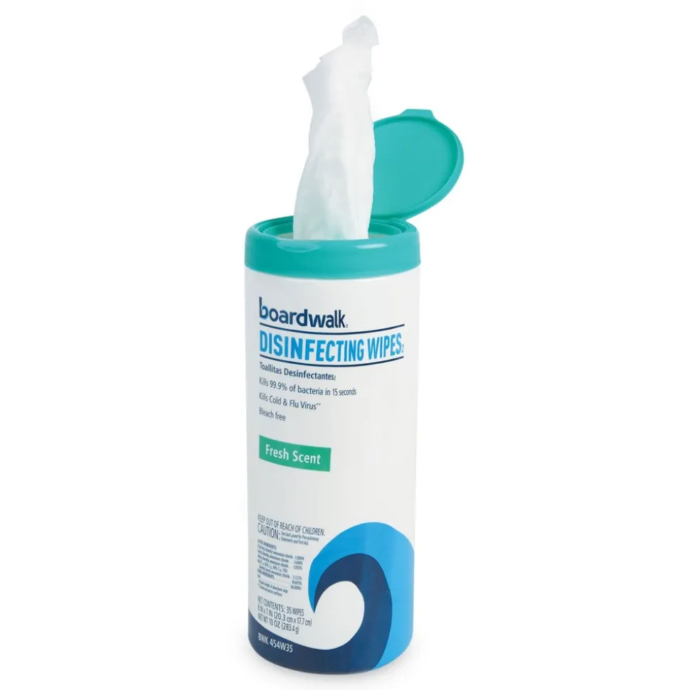 Boardwalk BWK454W35 7 in. x 8 in. Disinfecting Wipes - Fresh Scent (12 Canisters/Carton)