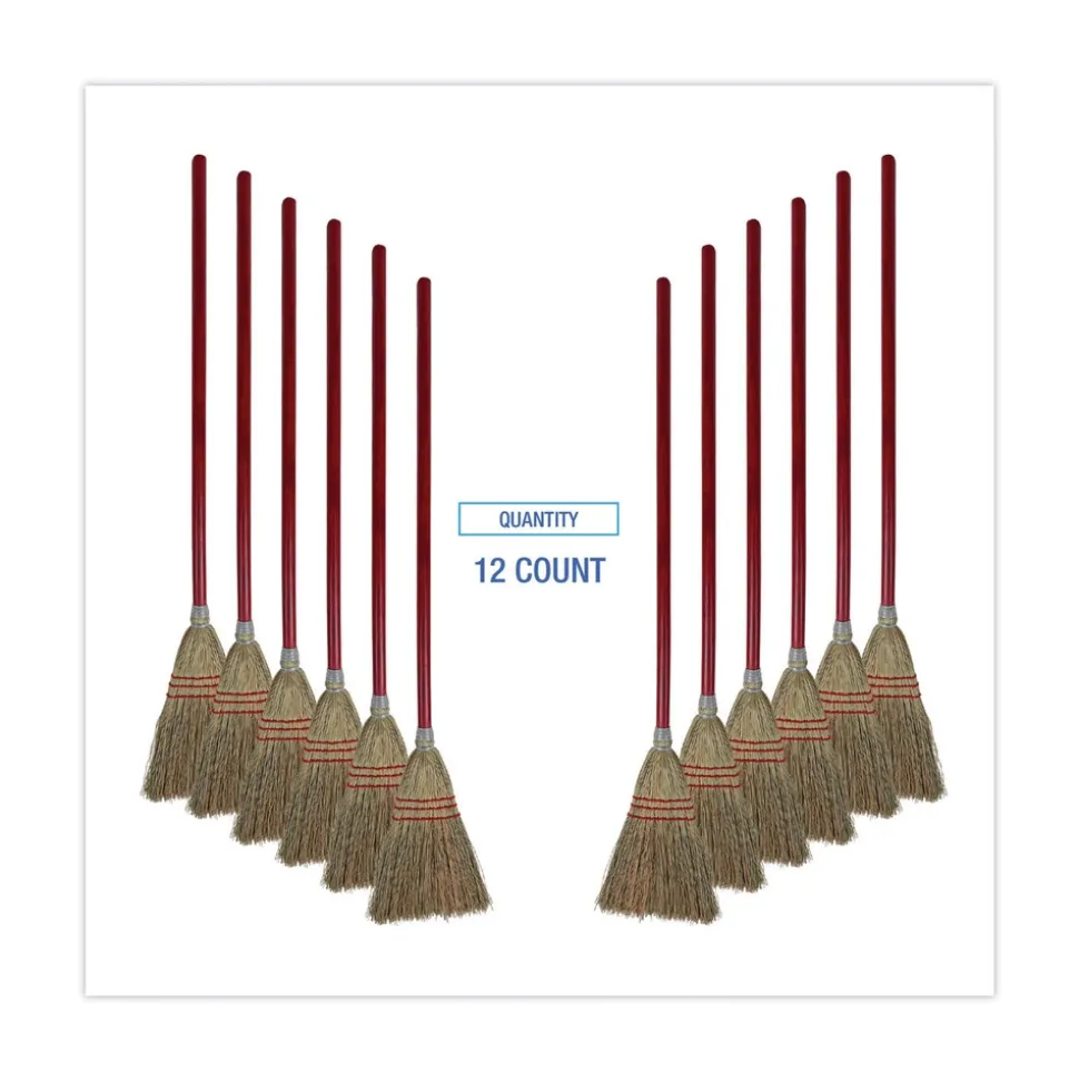 Boardwalk Corn Fiber Lobby/Toy Broom with 39 in. Wood Handle - Red/Yellow (12/Carton)