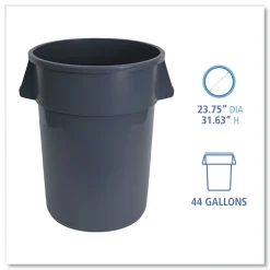 Boardwalk 44-Gallon Round Plastic Waste Receptacle - Gray