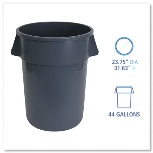 Boardwalk 44-Gallon Round Plastic Waste Receptacle - Gray