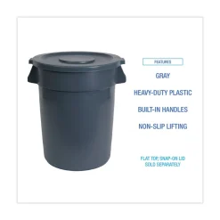 Boardwalk 44-Gallon Round Plastic Waste Receptacle - Gray