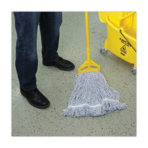 Boardwalk Narrow Floor Finish Rayon/Polyester Mop Head - Medium, White/Blue (12/Carton)