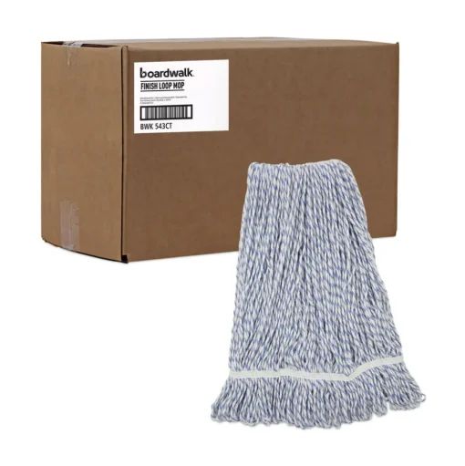 Boardwalk Narrow Floor Finish Rayon/Polyester Mop Head - Large, White/Blue (12/Carton)