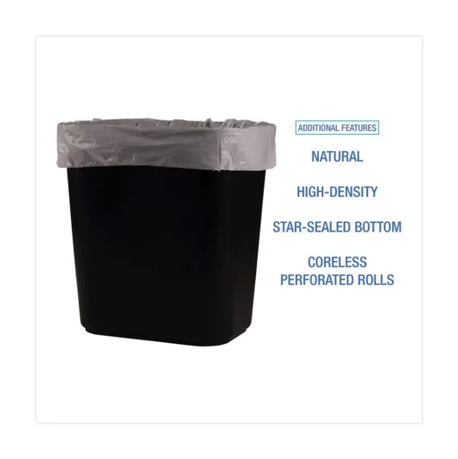 Boardwalk 1000-Piece/Carton High-Density 10-Gallon 6-Micron 24 in. x 23 in. Can Liners - Natural
