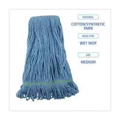 Boardwalk Super Loop Cotton/Synthetic Fiber Wet Mop Head with 1 in. Headband - Blue (12/Carton)