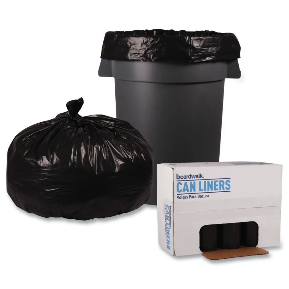 Boardwalk X7658XKKR01 38 in. x 58 in. 60 gal. 1.6 mil Recycled Low-Density Polyethylene Can Liners - Black (100/Carton)
