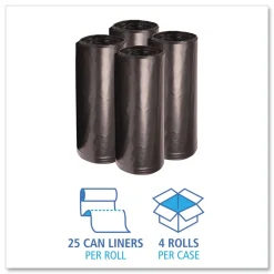Boardwalk X7658XKKR01 38 in. x 58 in. 60 gal. 1.6 mil Recycled Low-Density Polyethylene Can Liners - Black (100/Carton)