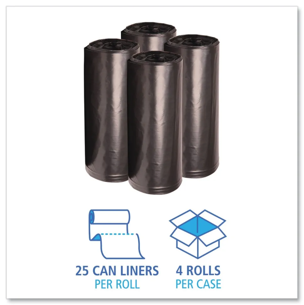 Boardwalk X7658XKKR01 38 in. x 58 in. 60 gal. 1.6 mil Recycled Low-Density Polyethylene Can Liners - Black (100/Carton)