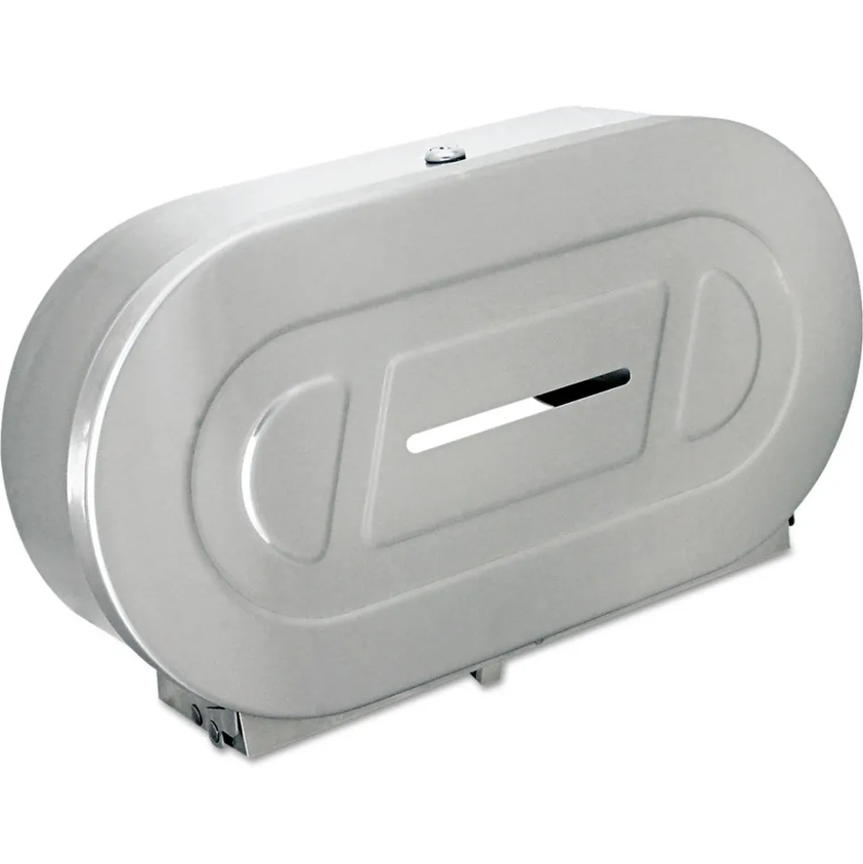 Bobrick 20.81 in. x 5.31 in. x 11.38 in. Jumbo Toilet Tissue 2 Roll Dispenser - Satin-Finish Stainless Steel