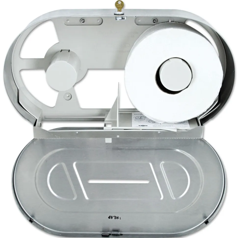 Bobrick 20.81 in. x 5.31 in. x 11.38 in. Jumbo Toilet Tissue 2 Roll Dispenser - Satin-Finish Stainless Steel
