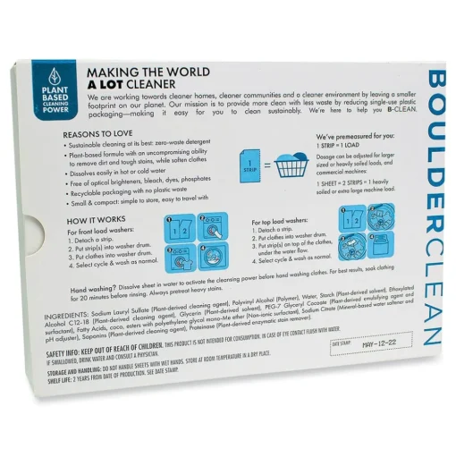 Boulder Clean Laundry Detergent Sheets - Free and Clear (12 Packs/Carton)