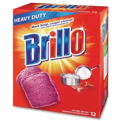 Brillo 53335 3 in. x 3 in. Steel Wool Soap Pads - Gray/Pink (12/Carton)