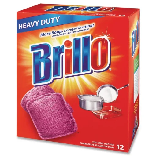 Brillo 53335 3 in. x 3 in. Steel Wool Soap Pads - Gray/Pink (12/Carton)