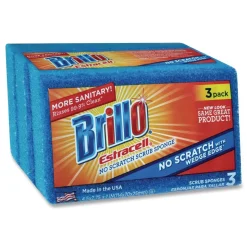 Brillo Estracell 4.5 in. x 2.75 in. No-Scratch Kitchen Sponges - Blue (8/Carton)