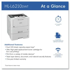 Brother Business Monochrome Laser Printer with Dual Paper Trays