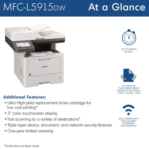 Brother Business Monochrome AIO Copy/Fax/Print/Scan Laser Printer