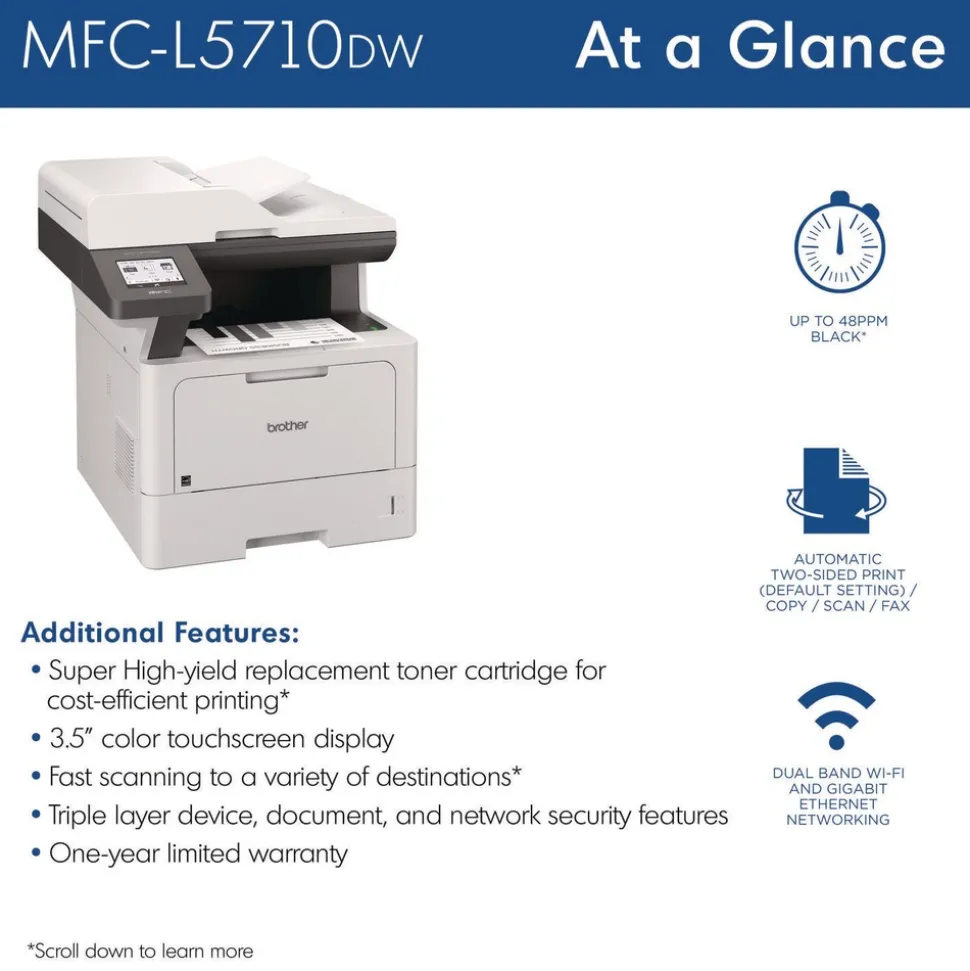Brother MFC-L5710DW Business Monochrome Laser AIO Printer Copy Fax Print Scan