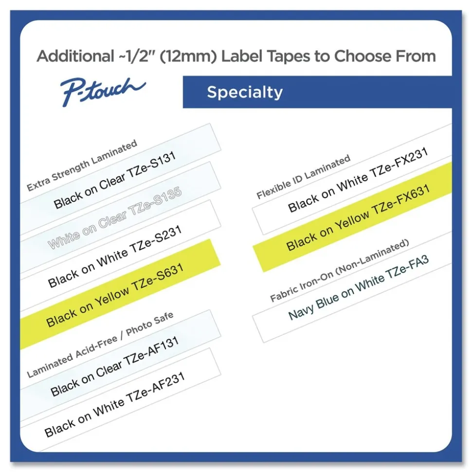 Brother P-Touch 0.5 in. TZe Series Standard Adhesive Laminated Labeling Tape - Black on White (4/Pack)