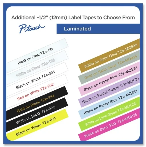 Brother P-Touch 0.5 in. TZe Series Standard Adhesive Laminated Labeling Tape - Black on White (10/Pack)