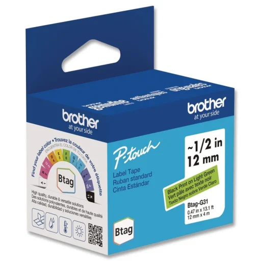 Brother P-Touch 0.47 in. x 13.1 ft. Genuine P-Touch BTAG Label Tapes - Black on Light Green