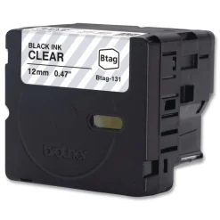 Brother P-Touch 0.47 in. x 13.1 ft. Genuine P-Touch BTAG Label Tapes - Black on Clear