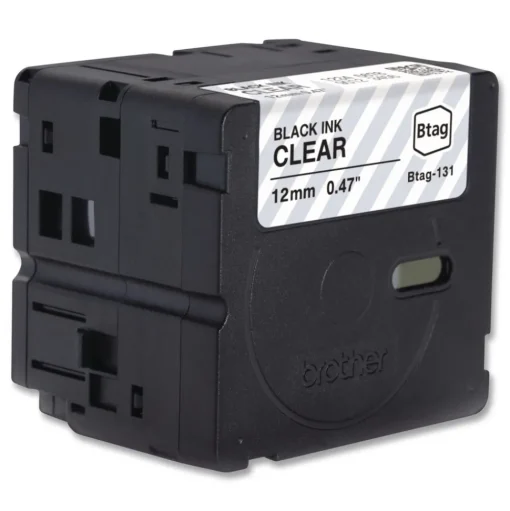Brother P-Touch 0.47 in. x 13.1 ft. Genuine P-Touch BTAG Label Tapes - Black on Clear