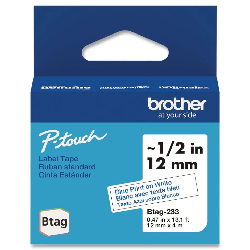 Brother P-Touch 0.47 in. x 13.1 ft. Genuine P-Touch BTAG Label Tapes - Blue on White