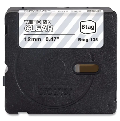 Brother P-Touch 0.47 in. x 13.1 ft. Genuine P-Touch BTAG Label Tapes - White on Clear