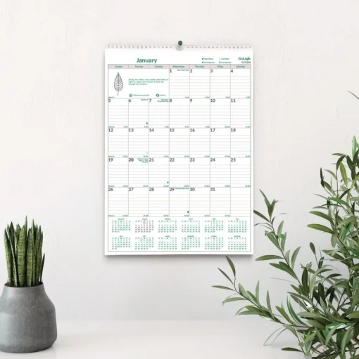Brownline 12-Month (Jan to Dec): 2026 12 in. x 17 in. EcoLogix Artwork Monthly Wall Calendar - White/Green Sheets