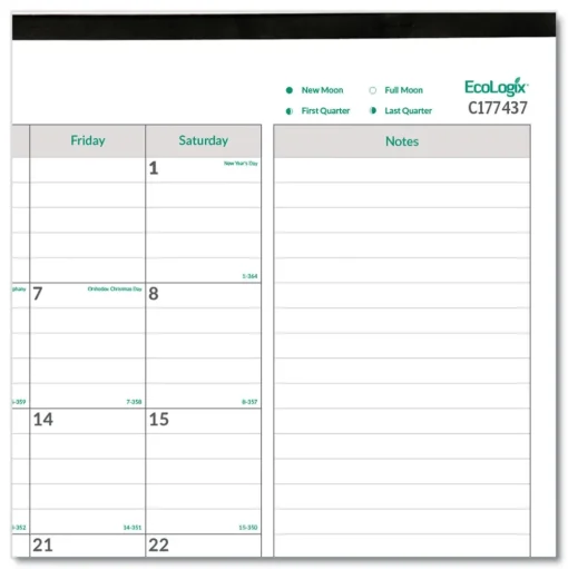 Brownline 12-Month (Jan-Dec): 2026 22 in. x 17 in. EcoLogix Artwork Monthly Desk Pad Calendar - White/Green Sheets, Black Binding/Corners