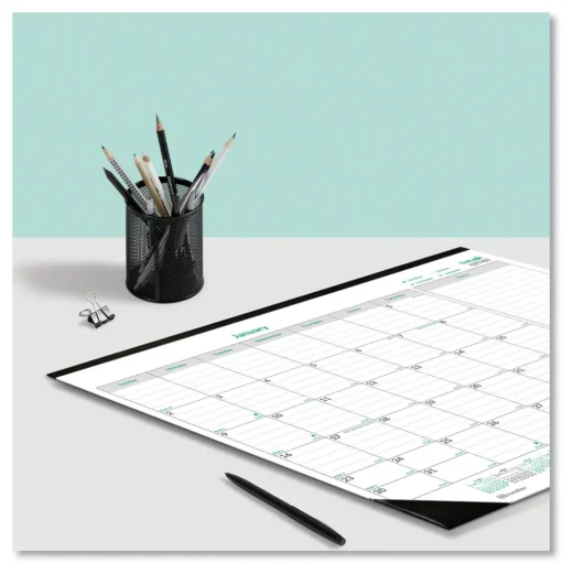 Brownline 12-Month (Jan-Dec): 2026 22 in. x 17 in. EcoLogix Artwork Monthly Desk Pad Calendar - White/Green Sheets, Black Binding/Corners