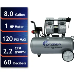 California Air Tools 1 HP 8 Gallon Ultra Quiet and Oil-Free Aluminum Tank Wheelbarrow Air Compressor
