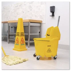 Carlisle 35 qt OmniFit Mop Bucket with Down Press Wringer - Yellow