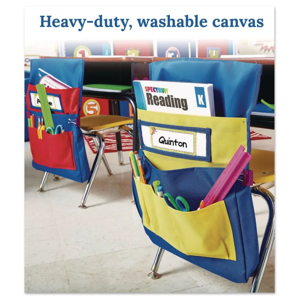 Carson-Dellosa 15 in. x 1.5 in. x 19 in. Fabric Chairback Buddy for Student Chairs - Medium, Blue/Yellow