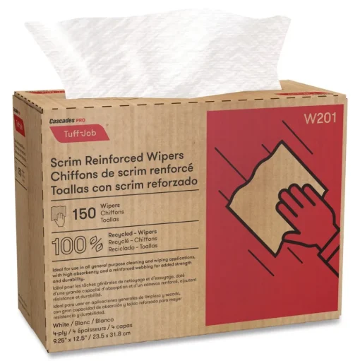 Cascades PRO 9.25 in. x 12.5 in. 4-Ply Tuff-Job Scrim Reinforced Wipers - White (10 Boxes/Carton)