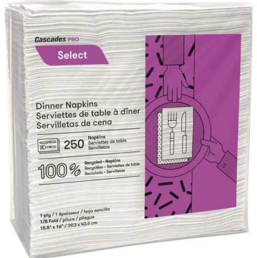 Cascades PRO 15.5 x 16 1-Ply Select Dinner Napkins - White (12/Carton)