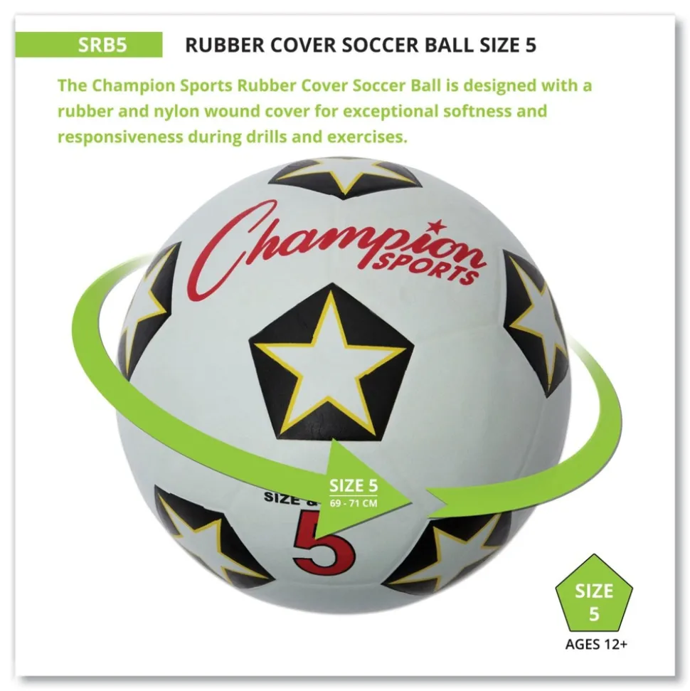 Champion Sports No. 5 Size Rubber Sports Ball For Soccer - White/Black