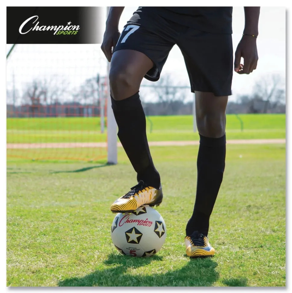 Champion Sports No. 5 Size Rubber Sports Ball For Soccer - White/Black