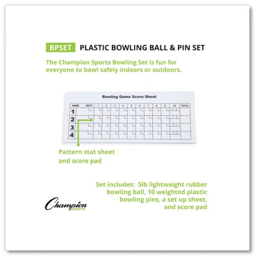 Champion Sports Plastic/Rubber Bowling Set - White (1 Set)
