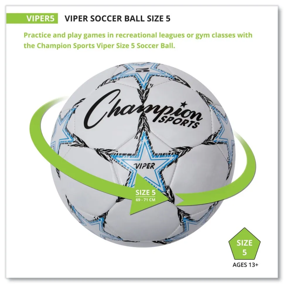Champion Sports VIPER 8.5 in. to 9 in. Diameter No. 5. Size Soccer Ball - White