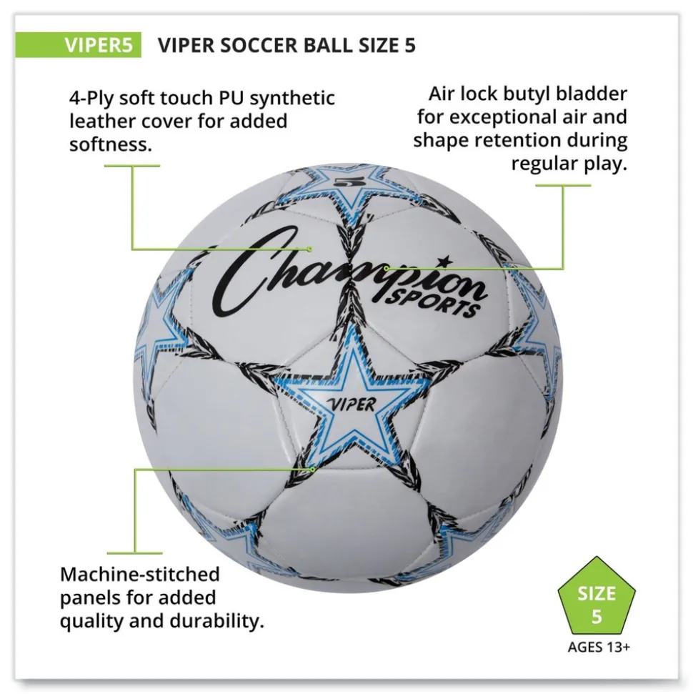 Champion Sports VIPER 8.5 in. to 9 in. Diameter No. 5. Size Soccer Ball - White