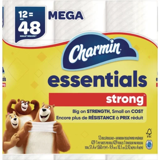 Charmin Essentials Strong 1-Ply Septic Safe Bathroom Tissue - White (4/Carton)