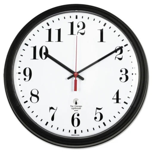 Chicago Lighthouse 13.75 in. Overall Diameter 1 AA Black Quartz Contract Clock - Black Case