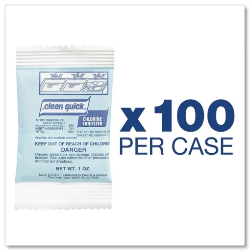 Clean Quick 1 oz. Packet Powdered Chlorine-Based Sanitizer (100/Carton)