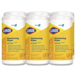 Clorox 7 in. x 8 in. 1-Ply Disinfecting Wipes - Lemon Fresh, White (75/Canister, 6/Carton)