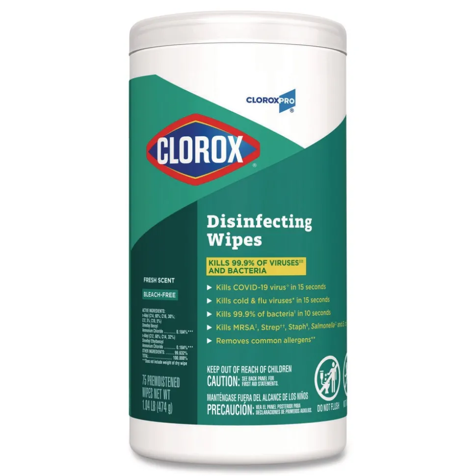 Clorox 7 in. x 8 in. 1-Ply Disinfecting Wipes - Fresh Scent, White