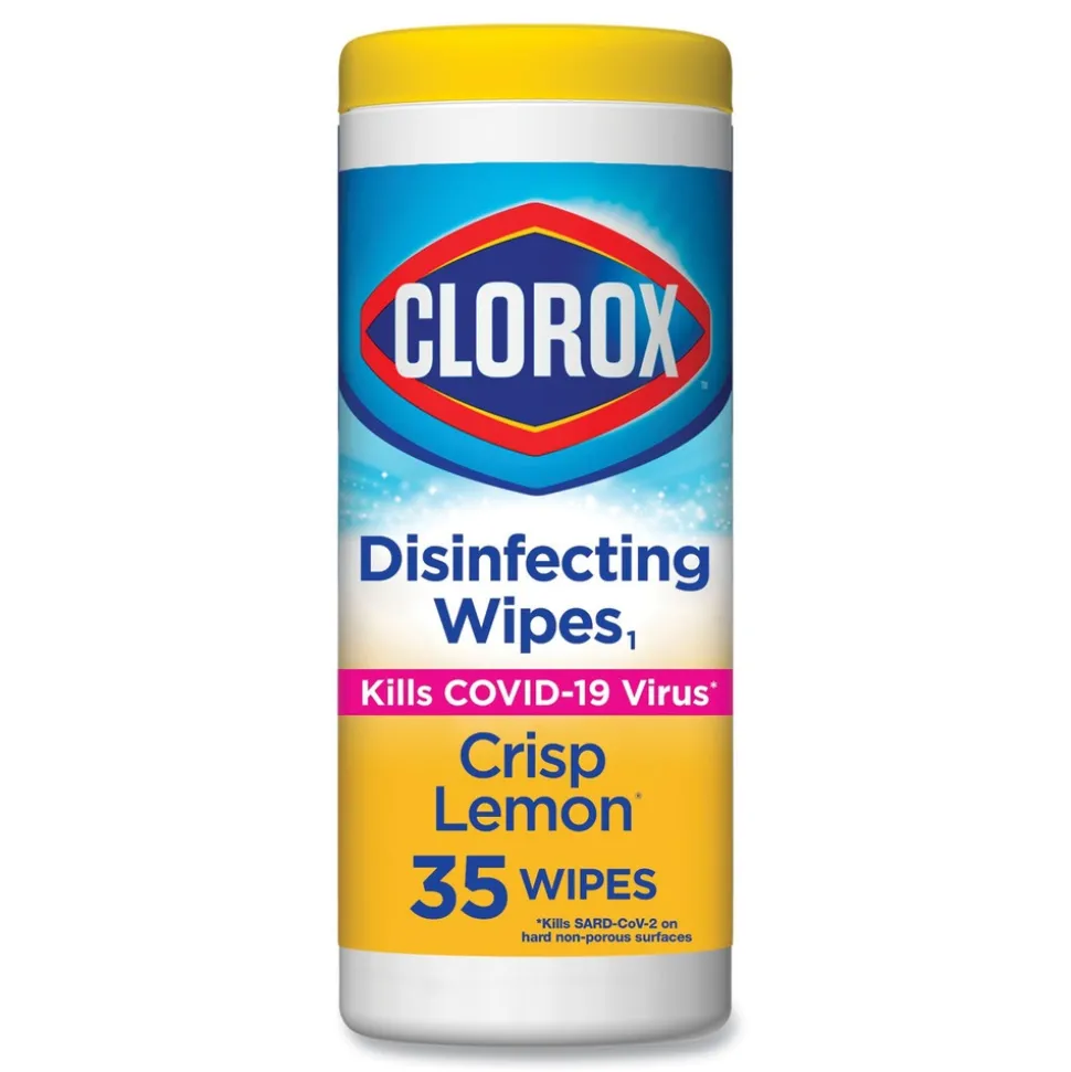 Clorox 7 in. x 8 in. 1-Ply Disinfecting Wipes - Crisp Lemon, White (35/Canister)